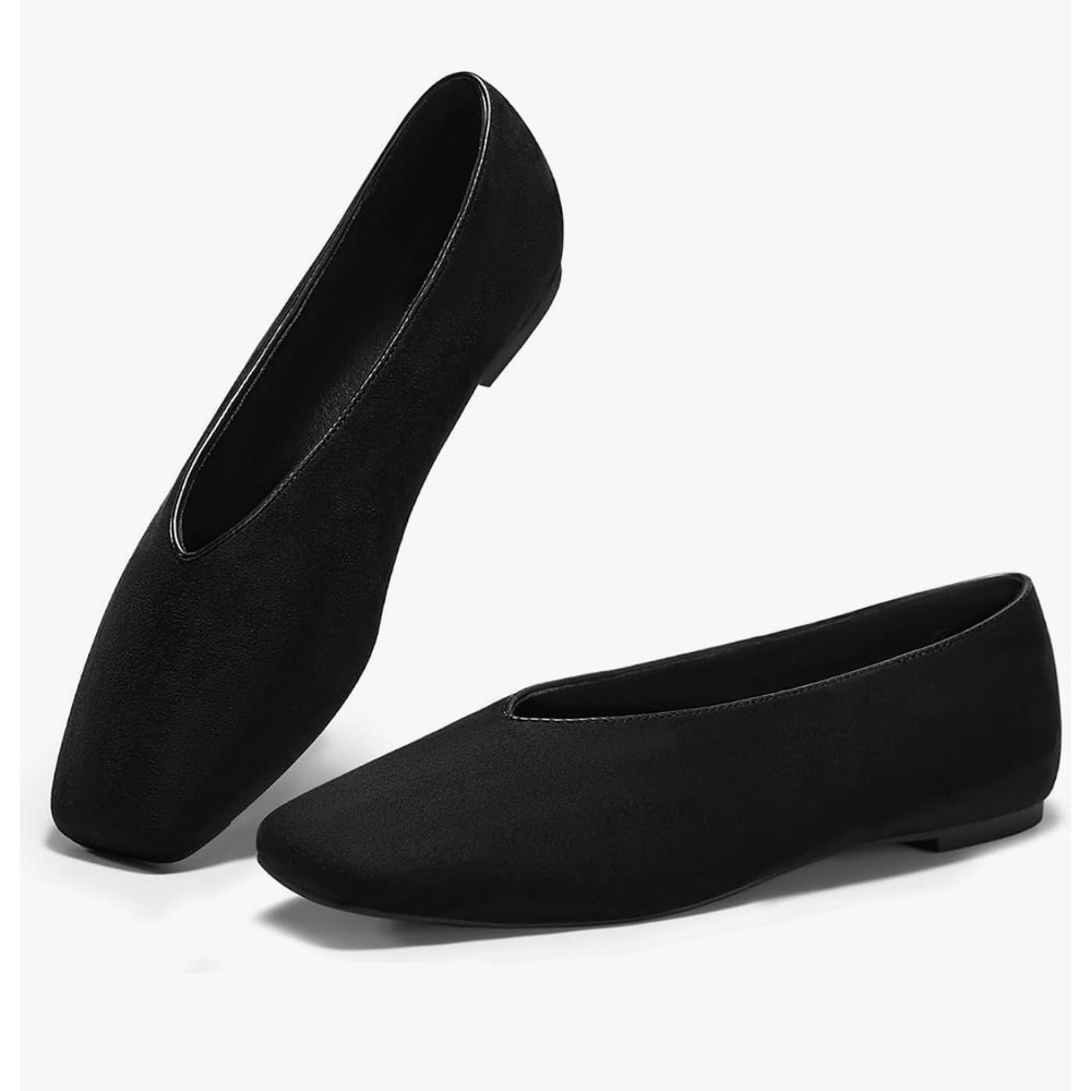 Coutgo Womens Ballet Flats Black‎ Square Toe Faux Suede Slip On Shoes Size 10